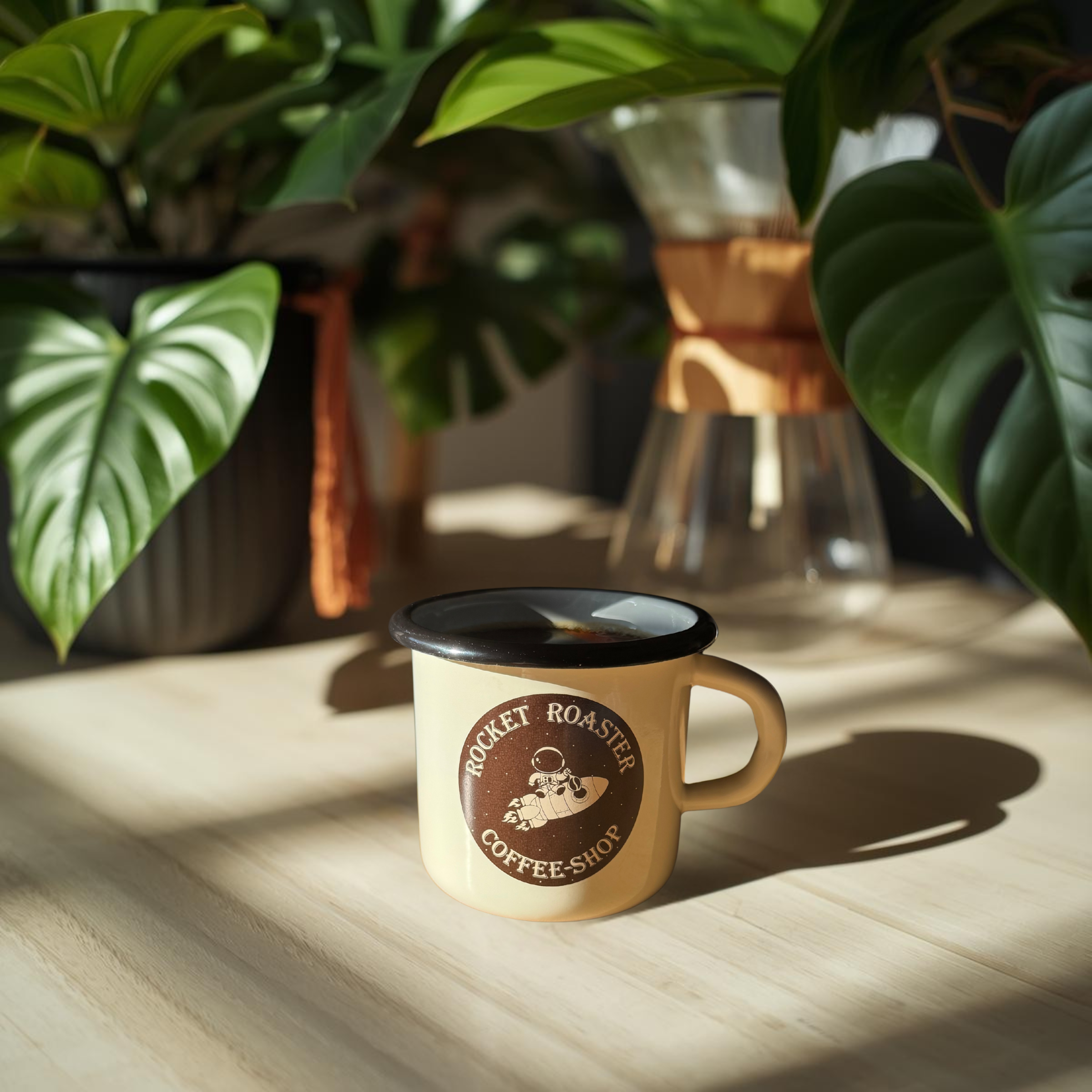 Rocket Roaster Retro Tasse im Emaille-Look mit Logo